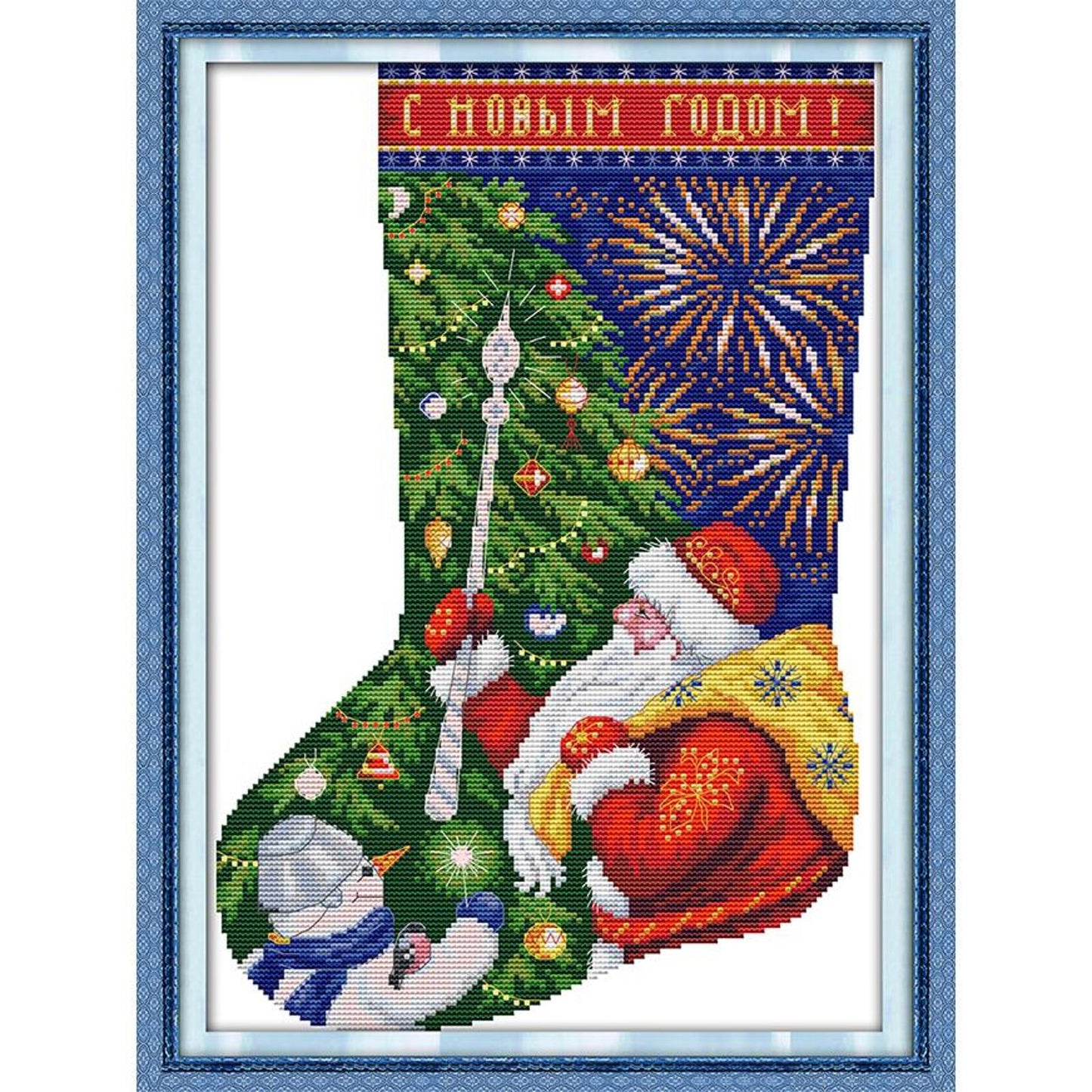 Santa Claus On Christmas Stocking - Partial 16CT Stamped Cross Stitch 27x37CM - Joy Sunday Backstitch