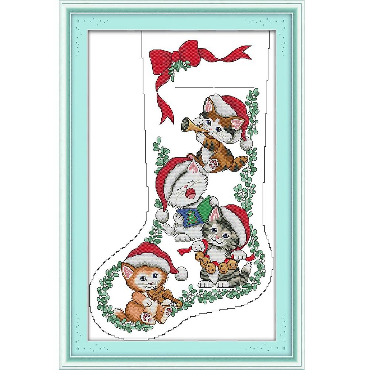 Kitten Christmas Stocking - Partial 16CT Stamped Cross Stitch 30x43CM - Joy Sunday Backstitch