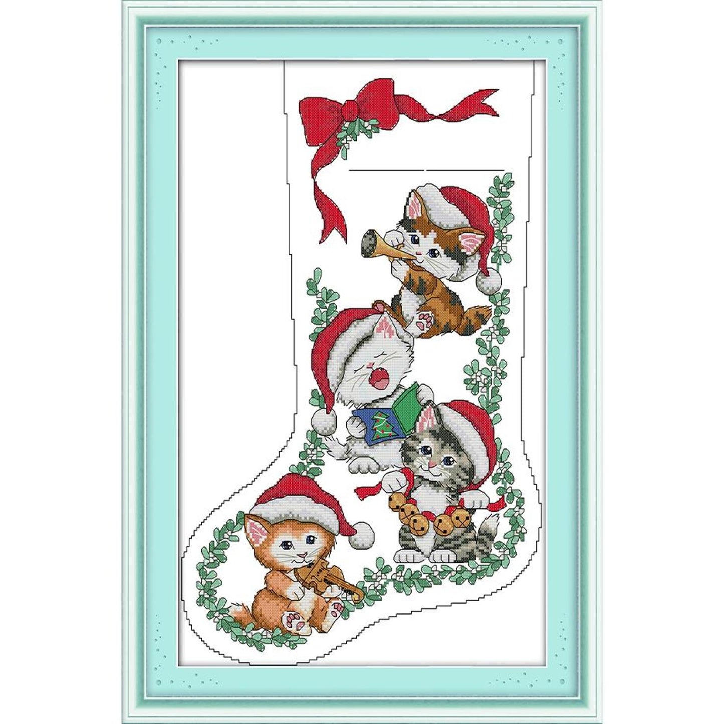 Kitten Christmas Stocking - Partial 16CT Stamped Cross Stitch 30x43CM - Joy Sunday Backstitch