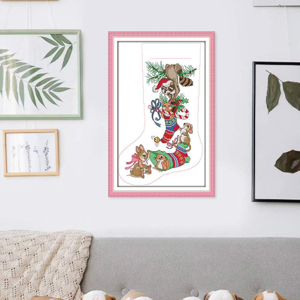 Christmas Stocking - Partial 16CT Stamped Cross Stitch 30x44CM - Joy Sunday Backstitch