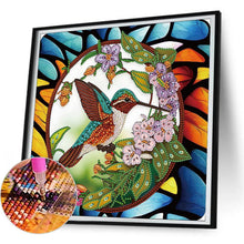 Load image into Gallery viewer, Hummingbird Glass Painting 30*30CM(Canvas) Partial Special Shaped Drill Diamond Painting
