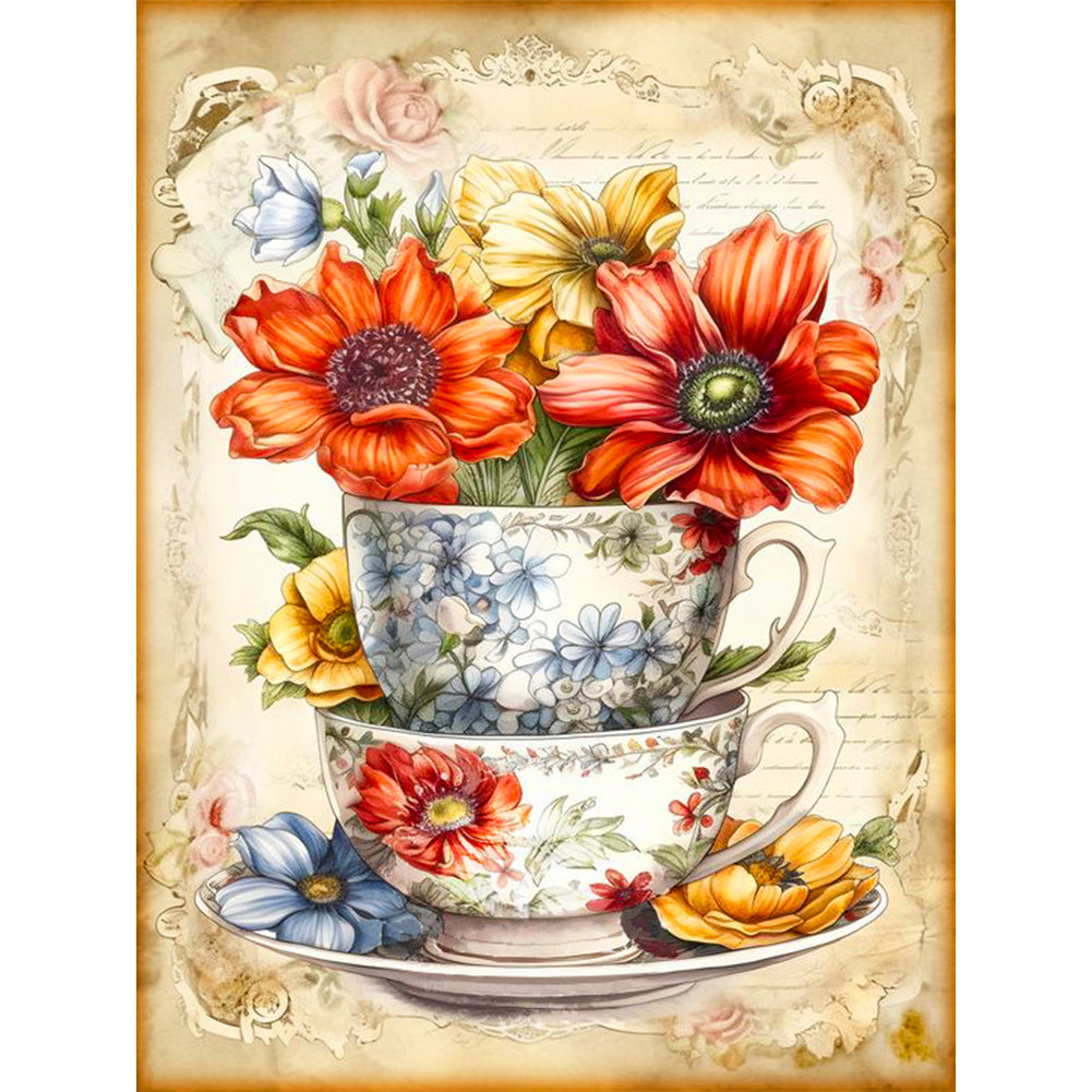 Flowers And Teacups 30*40CM(Canvas) Full Round Drill Diamond Painting