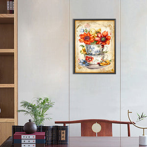 Flowers And Teacups 30*40CM(Canvas) Full Round Drill Diamond Painting