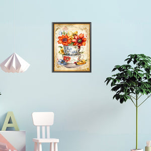Flowers And Teacups 30*40CM(Canvas) Full Round Drill Diamond Painting