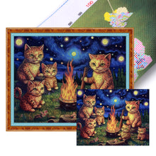 Load image into Gallery viewer, Huancan - Van Gogh&#39;S Kitten Under The Stars - 60*50CM 11CT 3 Stamped Cross Stitch
