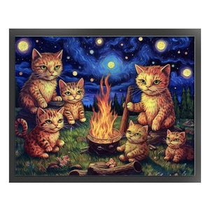 Huancan - Van Gogh'S Kitten Under The Stars - 60*50CM 11CT 3 Stamped Cross Stitch