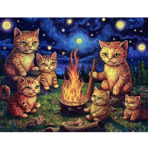 Huancan - Van Gogh'S Kitten Under The Stars - 60*50CM 11CT 3 Stamped Cross Stitch
