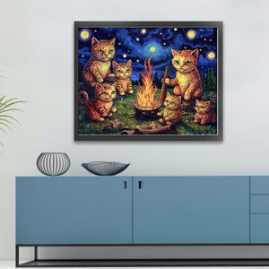 Huancan - Van Gogh'S Kitten Under The Stars - 60*50CM 11CT 3 Stamped Cross Stitch