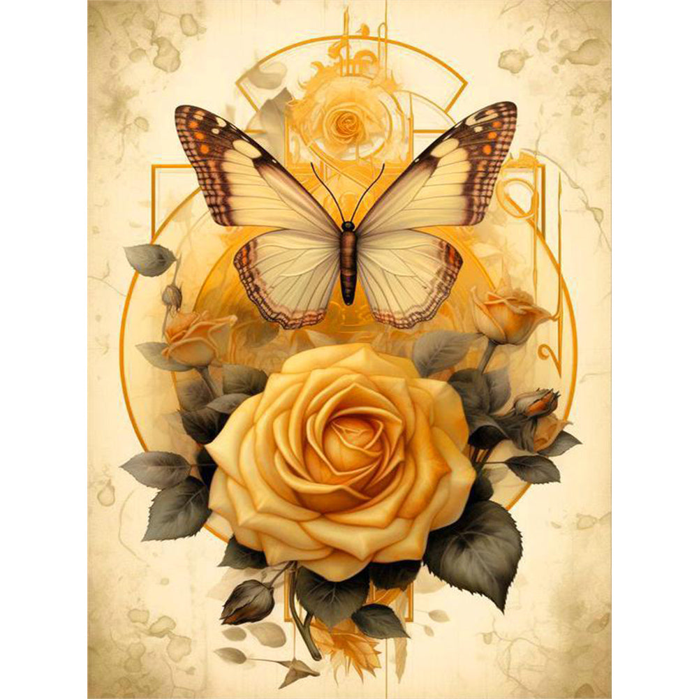 Butterflies And Roses 30*40CM(Canvas) Full Round Drill Diamond Painting