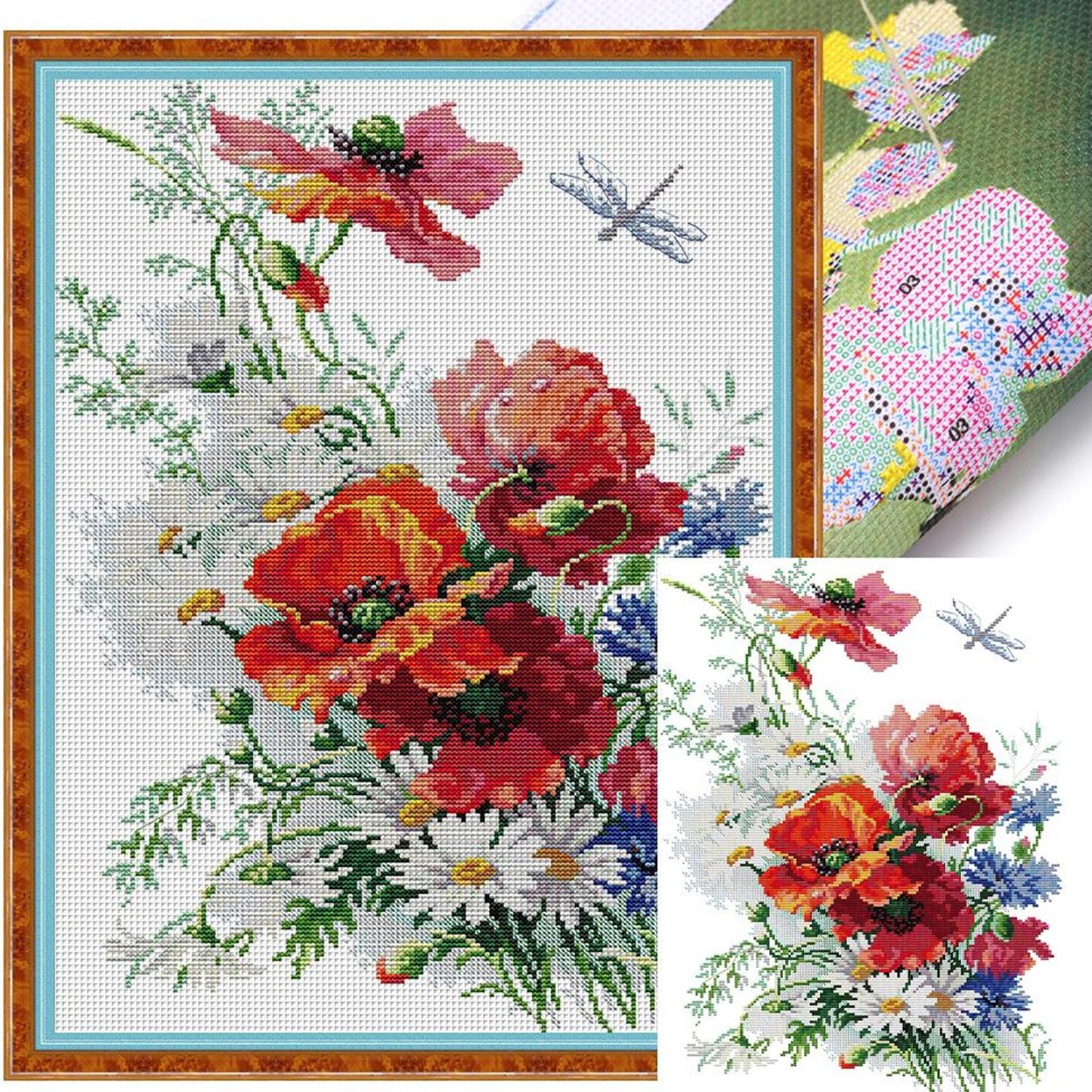 Daisies And Poppies - Partial 14CT Stamped Cross Stitch 35x47CM - Joy Sunday Backstitch