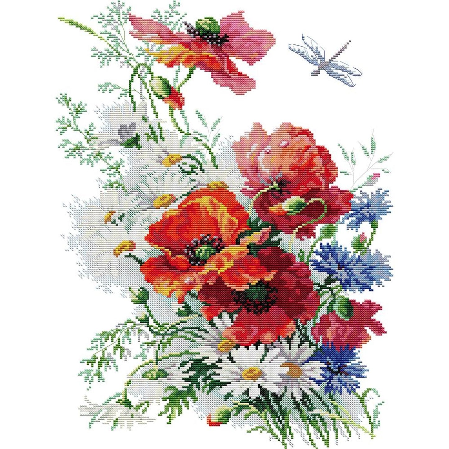 Daisies And Poppies - Partial 14CT Stamped Cross Stitch 35x47CM - Joy Sunday Backstitch