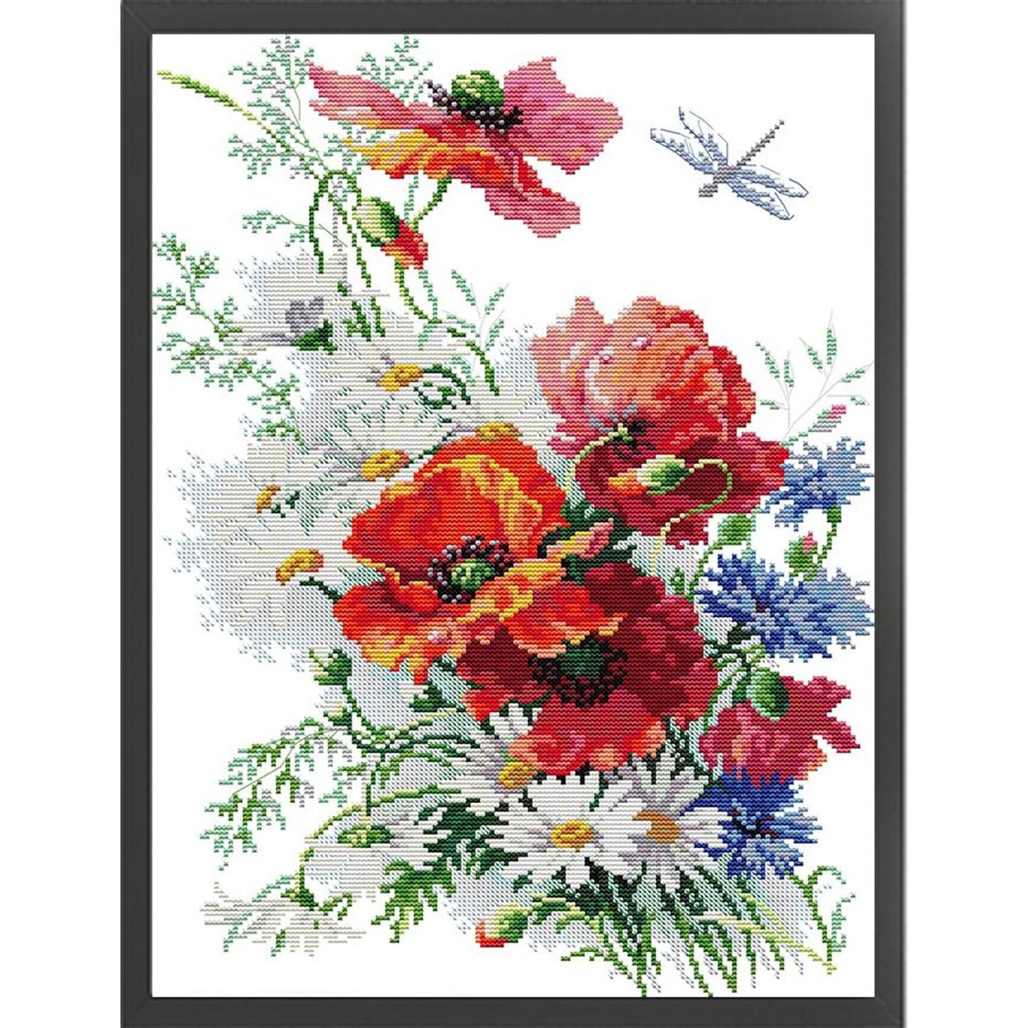 Daisies And Poppies - Partial 14CT Stamped Cross Stitch 35x47CM - Joy Sunday Backstitch