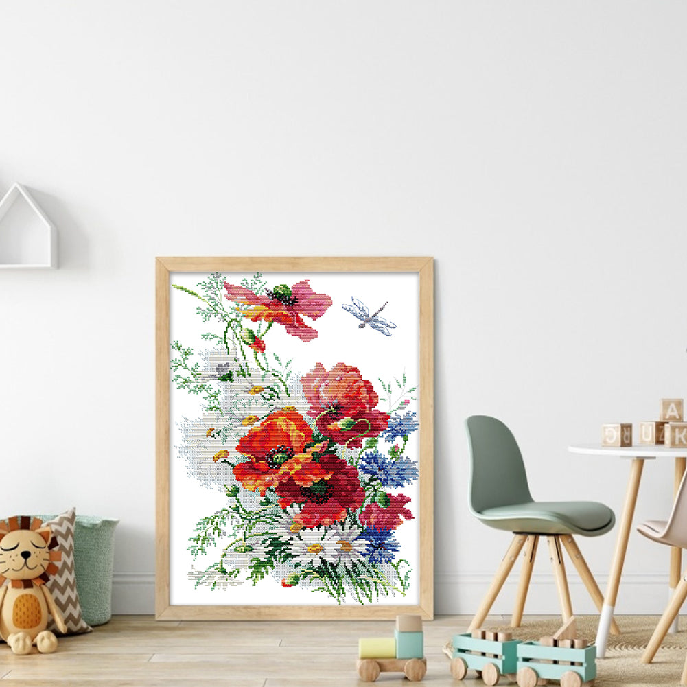Daisies And Poppies - Partial 14CT Stamped Cross Stitch 35x47CM - Joy Sunday Backstitch