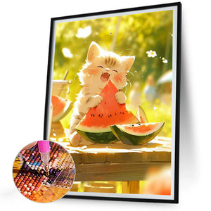Kittens Eating Watermelon 30*40CM(Canvas) Full Round Drill Diamond Painting