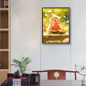 Kittens Eating Watermelon 30*40CM(Canvas) Full Round Drill Diamond Painting