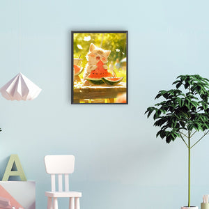 Kittens Eating Watermelon 30*40CM(Canvas) Full Round Drill Diamond Painting