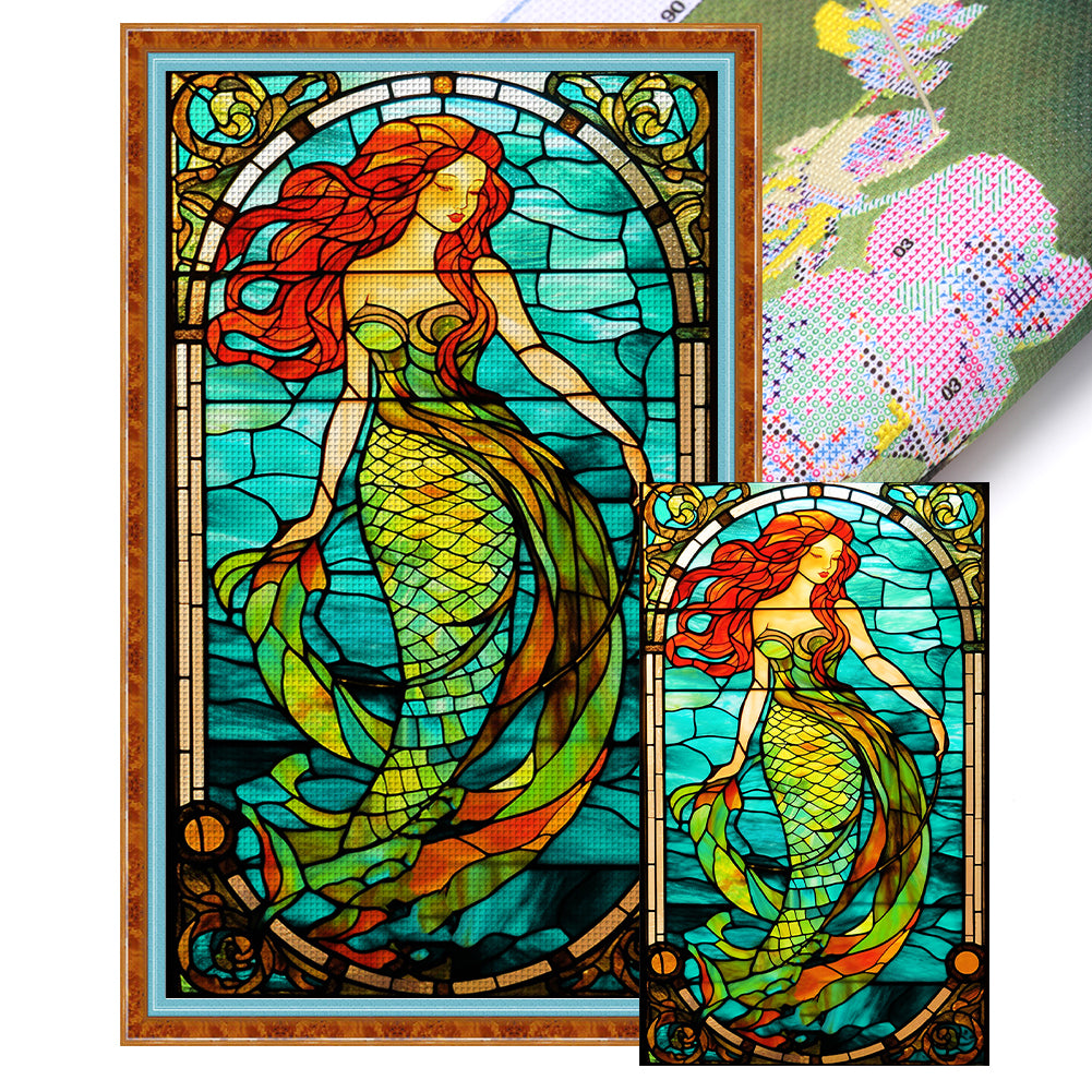 Yishu - Window Paper-Cut Style - Mermaid - 50*87CM 11CT 3 Stamped Cross Stitch