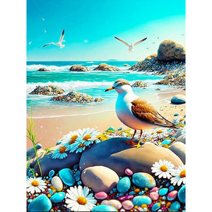 Seagull Walking By The Sea 30*40CM(Canvas) Full Round Drill Diamond Painting