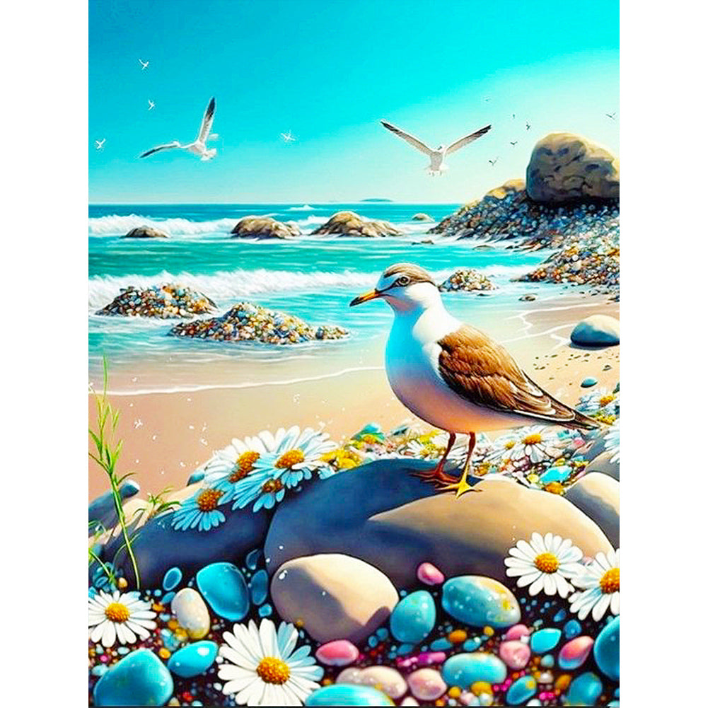 Seagull Walking By The Sea 30*40CM(Canvas) Full Round Drill Diamond Painting