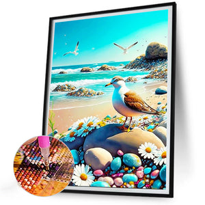 Seagull Walking By The Sea 30*40CM(Canvas) Full Round Drill Diamond Painting