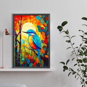 High Saturation Glass Painting Kingfisher 40*60CM(Canvas) Full Round Drill Diamond Painting