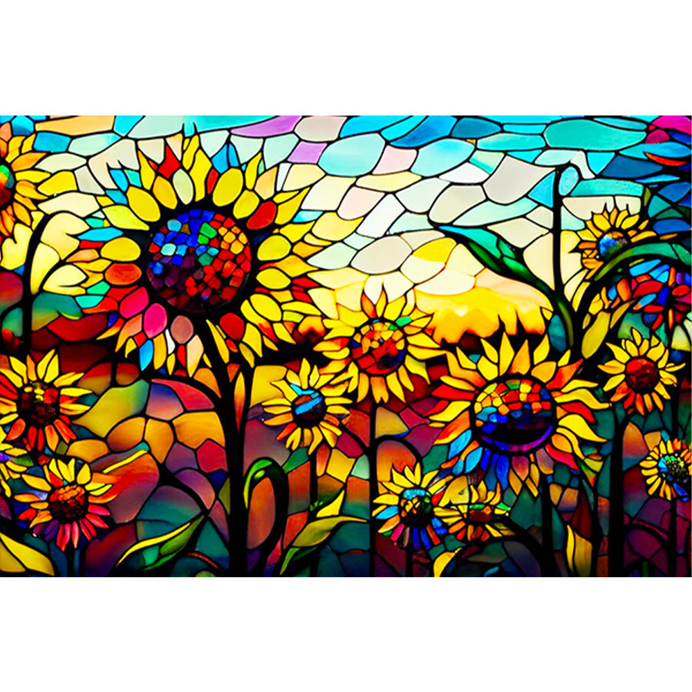 Glass Painting Sunflower Field 60*40CM(Canvas) Full Round Drill Diamond Painting