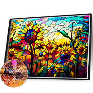 Glass Painting Sunflower Field 60*40CM(Canvas) Full Round Drill Diamond Painting