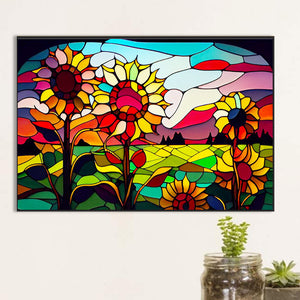 Glass Painting Roadside Sunflowers 60*40CM(Canvas) Full Round Drill Diamond Painting