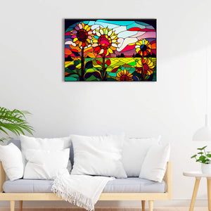 Glass Painting Roadside Sunflowers 60*40CM(Canvas) Full Round Drill Diamond Painting