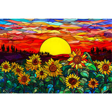 Load image into Gallery viewer, Glass Painting Sunset And Sunflower Field 60*40CM(Canvas) Full Round Drill Diamond Painting
