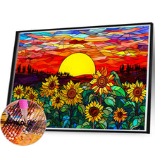 Load image into Gallery viewer, Glass Painting Sunset And Sunflower Field 60*40CM(Canvas) Full Round Drill Diamond Painting
