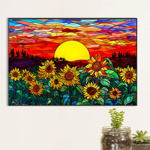 Glass Painting Sunset And Sunflower Field 60*40CM(Canvas) Full Round Drill Diamond Painting