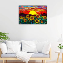 Load image into Gallery viewer, Glass Painting Sunset And Sunflower Field 60*40CM(Canvas) Full Round Drill Diamond Painting
