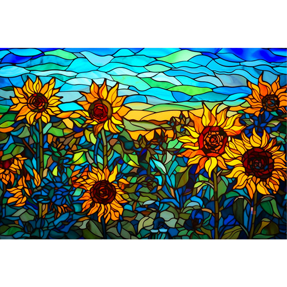 Sunflower Bush Painted On Glass 60*40CM(Canvas) Full Round Drill Diamond Painting