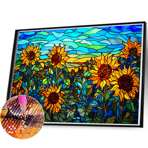 Sunflower Bush Painted On Glass 60*40CM(Canvas) Full Round Drill Diamond Painting