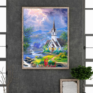 Church Scenery 30*40CM(Canvas) Full Round Drill Diamond Painting