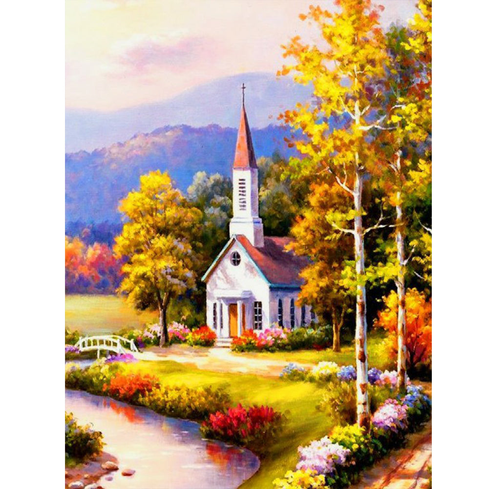 Church Scenery 30*40CM(Canvas) Full Round Drill Diamond Painting