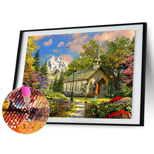 Church Scenery 40*30CM(Canvas) Full Round Drill Diamond Painting