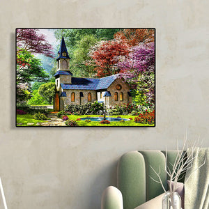 Church Scenery 40*30CM(Canvas) Full Round Drill Diamond Painting