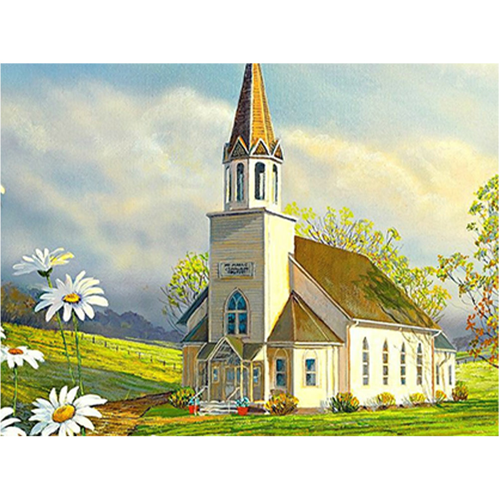 Church Scenery 40*30CM(Canvas) Full Round Drill Diamond Painting