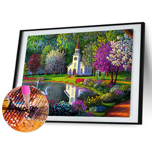 Church Scenery 40*30CM(Canvas) Full Round Drill Diamond Painting