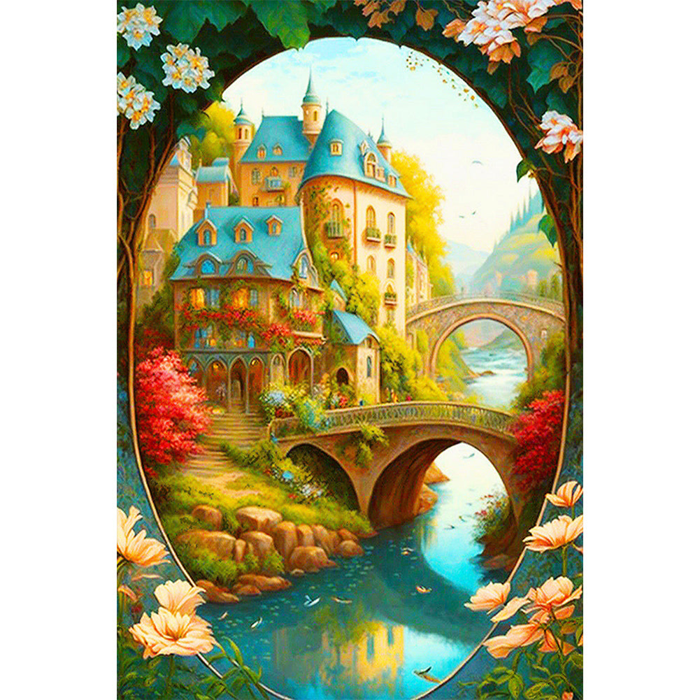 Beautiful Small Perspective Castle 40*60CM(Canvas) Full Round Drill Diamond Painting