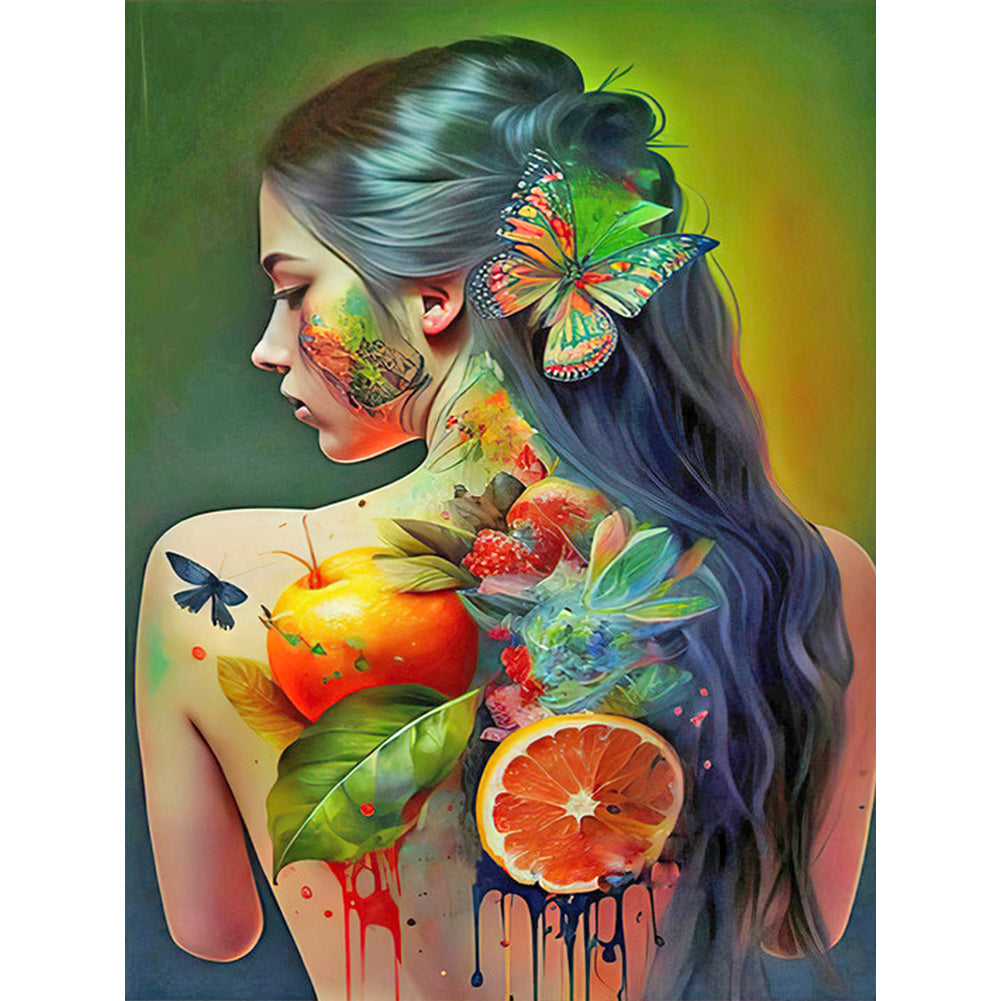 Butterfly Fruit Tattoo Back Girls 40*50CM(Canvas) Full Round Drill Diamond Painting