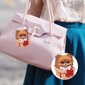 DIY Diamond Art Keychains Double Sided 5pcs Gem Keychains (Gift Puppy)