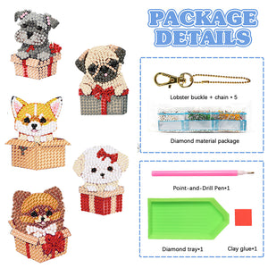 DIY Diamond Art Keychains Double Sided 5pcs Gem Keychains (Gift Puppy)