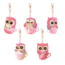 Load image into Gallery viewer, DIY Diamond Art Keychains Double Sided 5pcs Gem Keychains (Cup Owl Hatchling)
