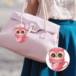DIY Diamond Art Keychains Double Sided 5pcs Gem Keychains (Cup Owl Hatchling)