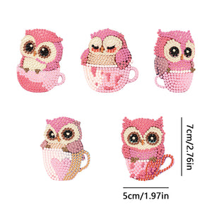 DIY Diamond Art Keychains Double Sided 5pcs Gem Keychains (Cup Owl Hatchling)