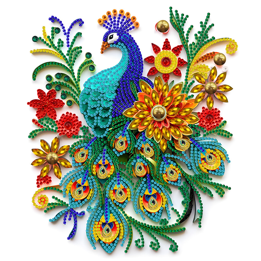 Peacock Paper Painting 30*30CM(Canvas) Partial Special Shaped Drill Diamond Painting