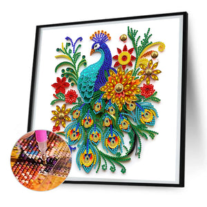 Peacock Paper Painting 30*30CM(Canvas) Partial Special Shaped Drill Diamond Painting